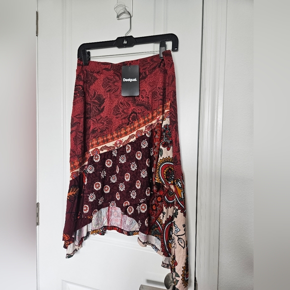 NWT $115 Desigual Women’s Asymmetrical Boho Patchwork Skirt  Multicolor Sz Large - Picture 1 of 11